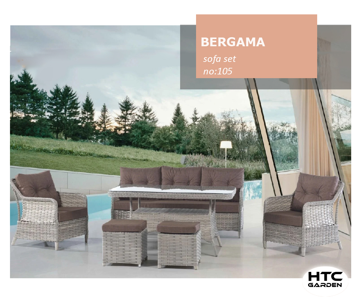 Bergama Rattan sofa set, dining set, htc outdoor furniture, discount wholesale rattan sof set.